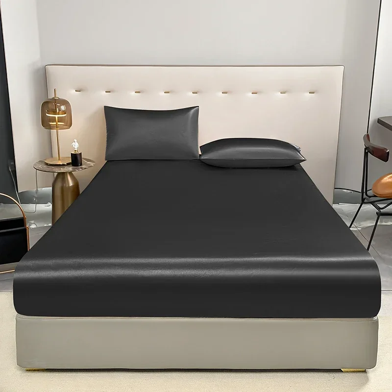 Luxury Waterproof Fitted Bed Sheet With Elastic Band Black Golden White Anti-slip Adjustable Mattress Cover Mattress Protector 2