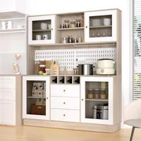 Kitchen Hutch Cabinet, Pantry Cabinet, Power Outlet,Freestanding Buffet Hutch with Pegboard, Cup Holder,  4 Doors & 3 Drawers 2