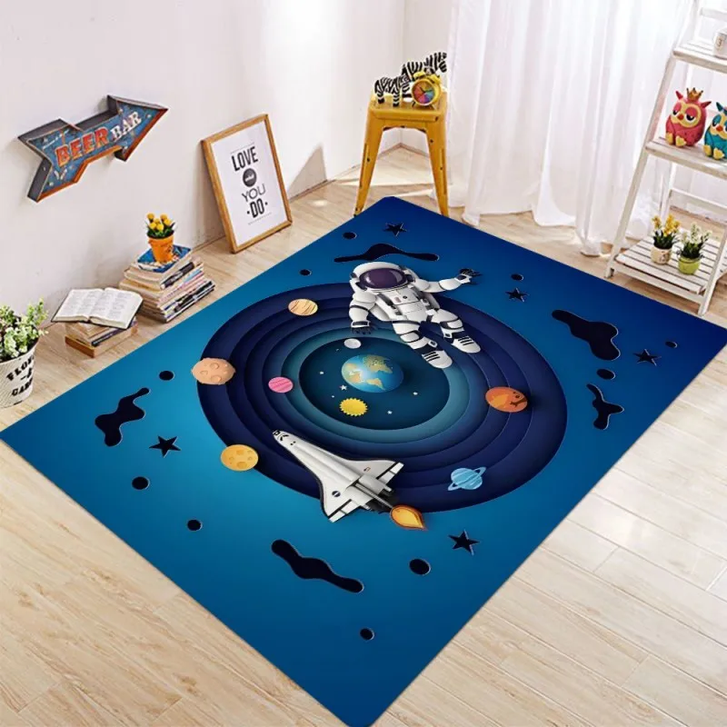 Astronaut Space Scence Area Rugs Anti Slip Kitchen Carpet Kitchen Living Room Bedroom Floor Mat Washable Area Flannel Rugs