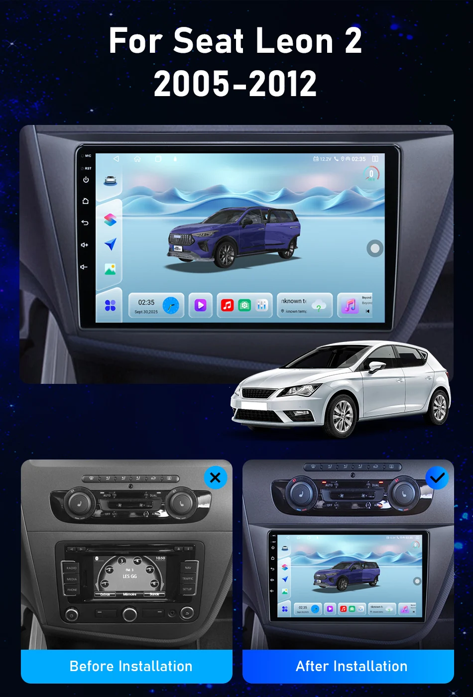 Srnubi Android 14 Autoradio für Seat Leon 2 2007-2015 2Din Multimedia Player Carplay Auto Stereo Head Unit Autoradio Navigatore – Detail 2
