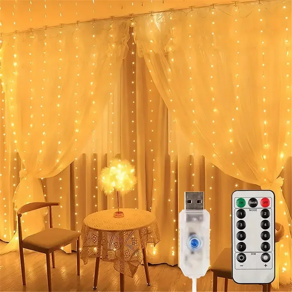 Description Picture 6 of itemCurtain LED Garland String Lights USB Remote Control Festival Decoration Holiday Wedding Christmas Fairy Lights for Bedroom Home