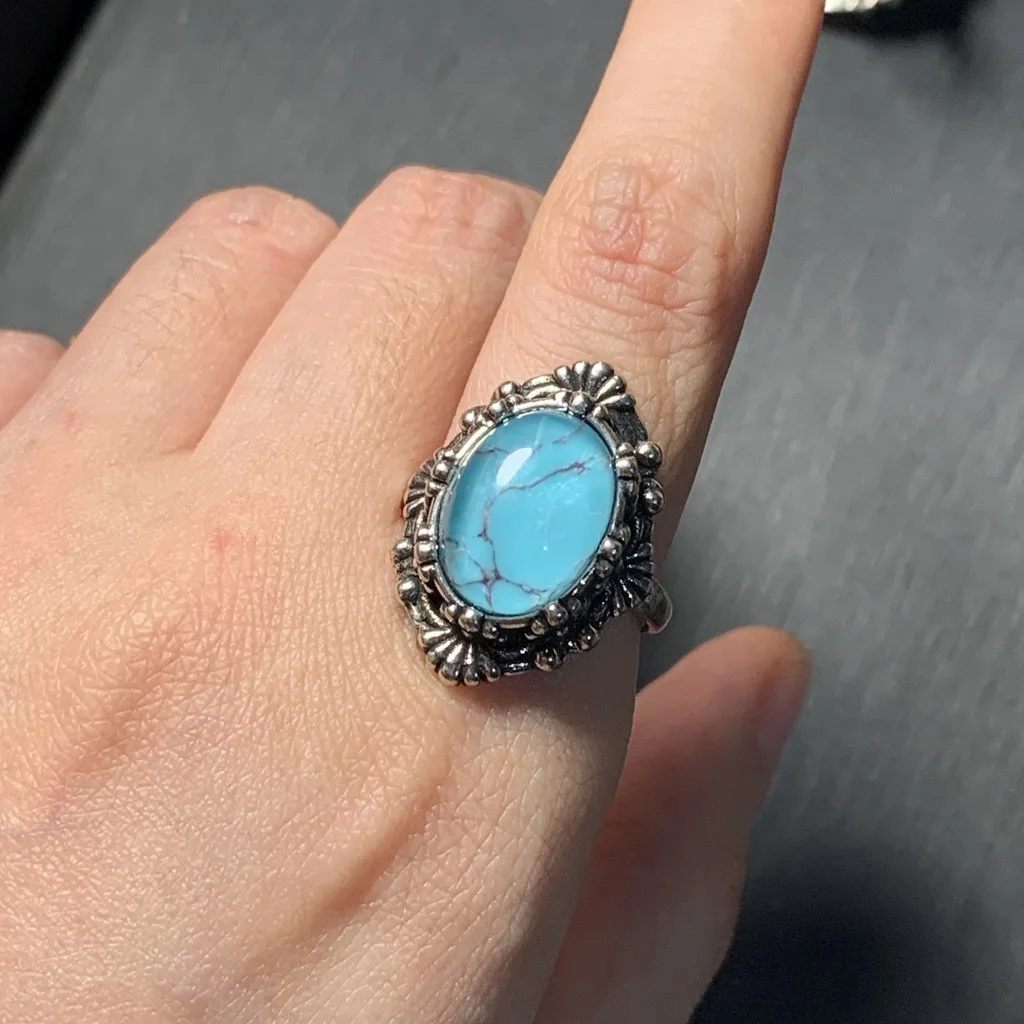 Natural Turquoise Ring Adjustable Female ring Jewelry for Women Gift Wholesale High Quality Vintage Fine