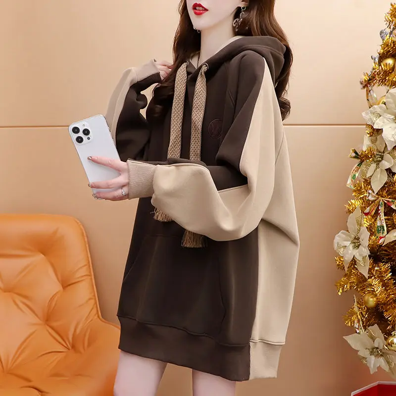 Fashionable Women's Hooded Sweatshirt with Embroidery and Loose Fit for Autumn and Winter