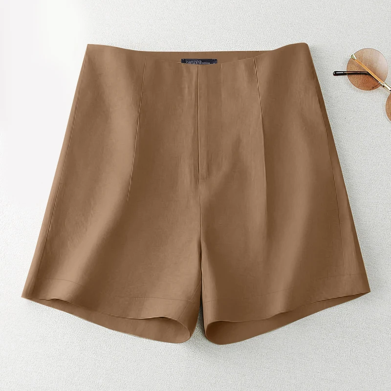 ZANZEA 2025 Summer High Waist Short Pants Leisure Everyday Wear Loose Casual Shorts Solid Wide-Leg Women's Mid-Thigh Trousers