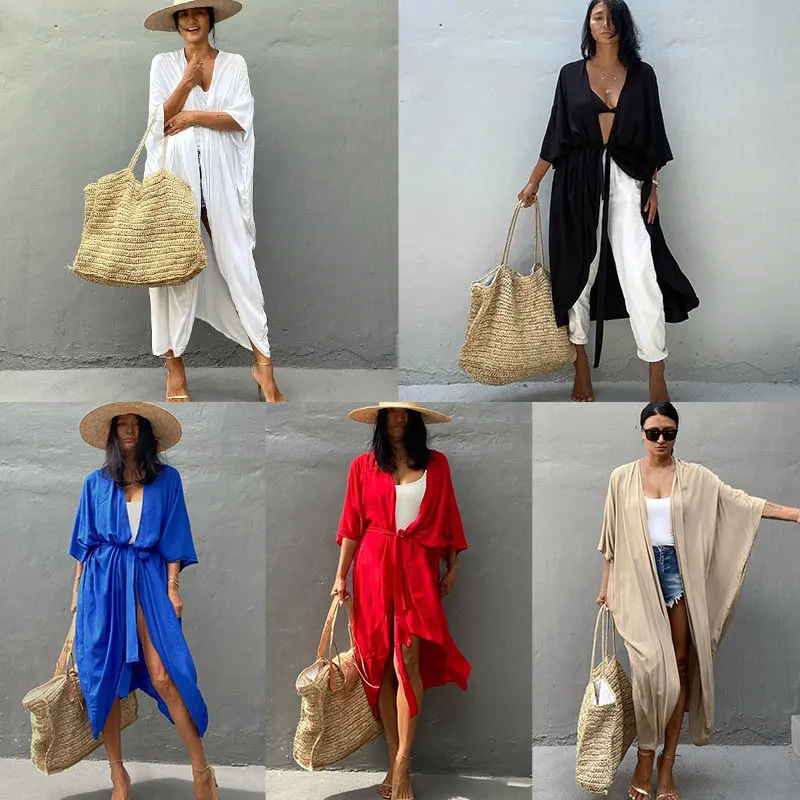 Hot New Women Summer Elegant Open Front Loose Casual Blouse Beach Party Robe Sleeve Shirt Cotton Sun Protectiont Wear bikini cover up skirt wrap