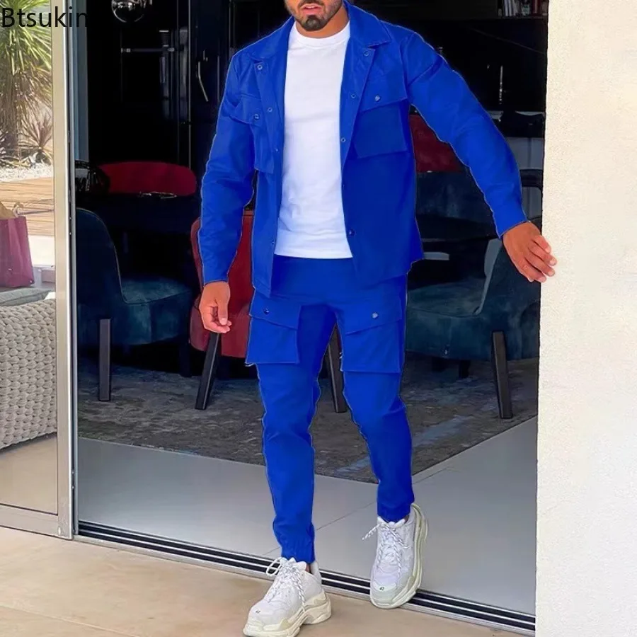 New Style Trend Men's Clothing Solid Casual 2 Pieces Men Long Sleeve Jacket+Leggings Pants Sets Fashion Streetwear Man Tracksuit