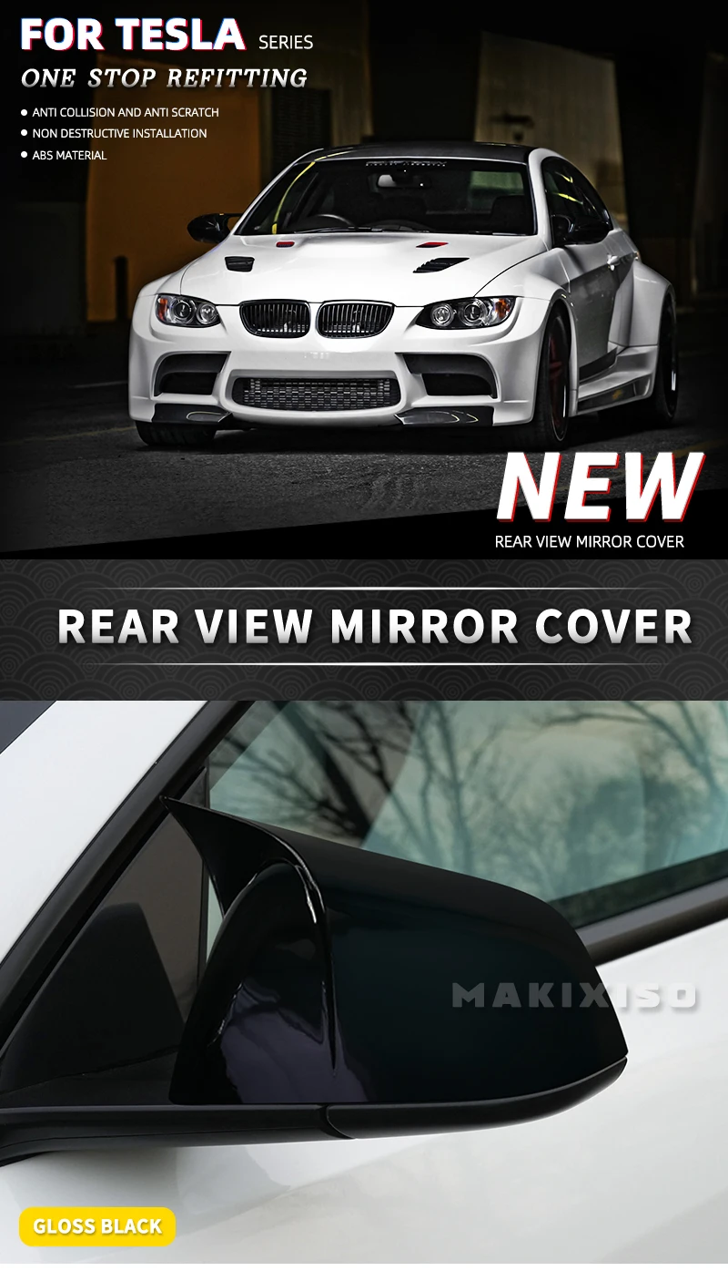 For Tesla Model Y 2019-2023 Rearview Mirror Cover ABS+Carbon Fiber Reversing Mirror Cover Car Modification Accessories