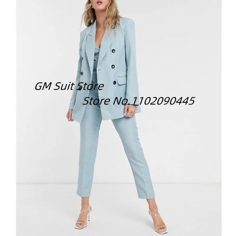 Women's Double Breasted Blazer Slim Fit Solid Color 3 Piece Suits Office Lady Jackets Vest Pant костюм женский