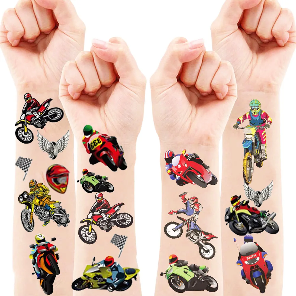 

4 Pcs Motorcycle Dirt bike Temporary Tattoos Stickers Birthday Party Supplies Decorations Kids Boys Girls School Gifts Rewards
