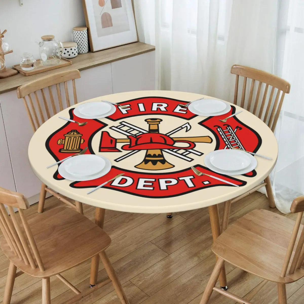

Round Round Table Cloth Tablecloth Fit 45"-50" Elastic Edge Table Cloth Fireman Fire Rescue Table Covers