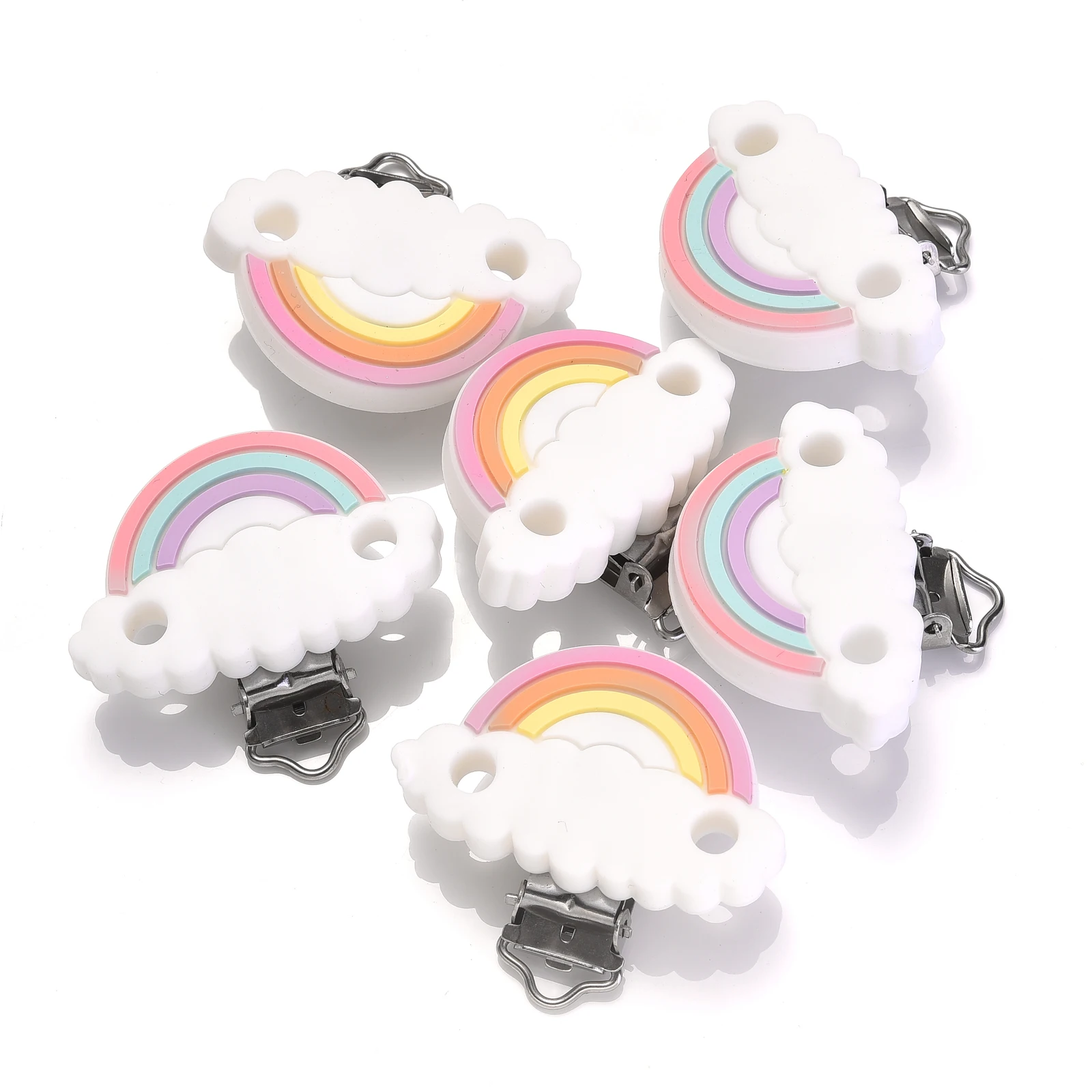 

10Pcs Cartoon Clouds Baby Pacifer Clips Food Grade Silicone Teether Clip DIY Baby Nipple Chain Nursing Teething Toys Accessory