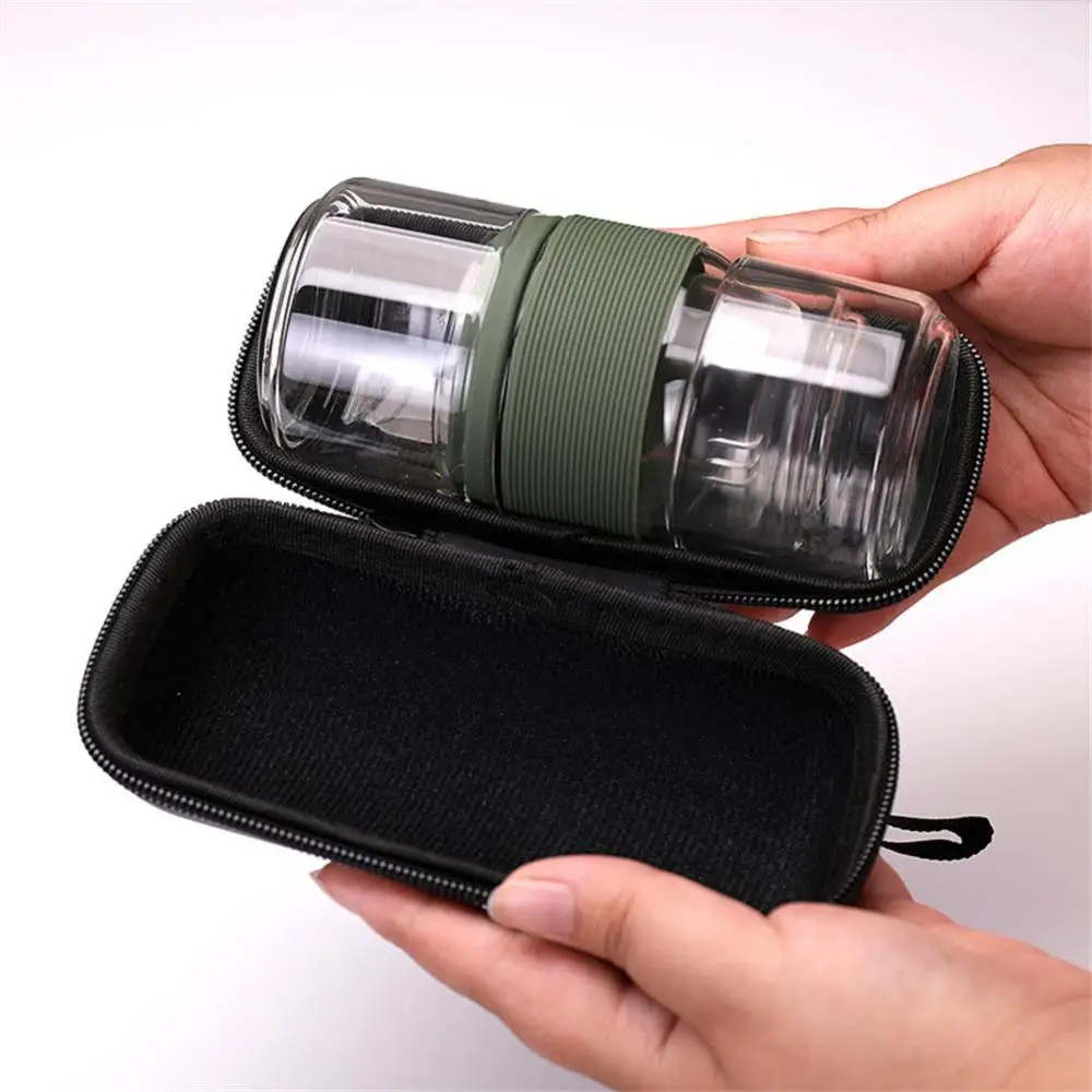 Black High Borosilicate Glass Tea Cup 1 Pot 4 Cups Travel Tea Set with Outdoor Portable Bag Teapot Removable Filter Cup