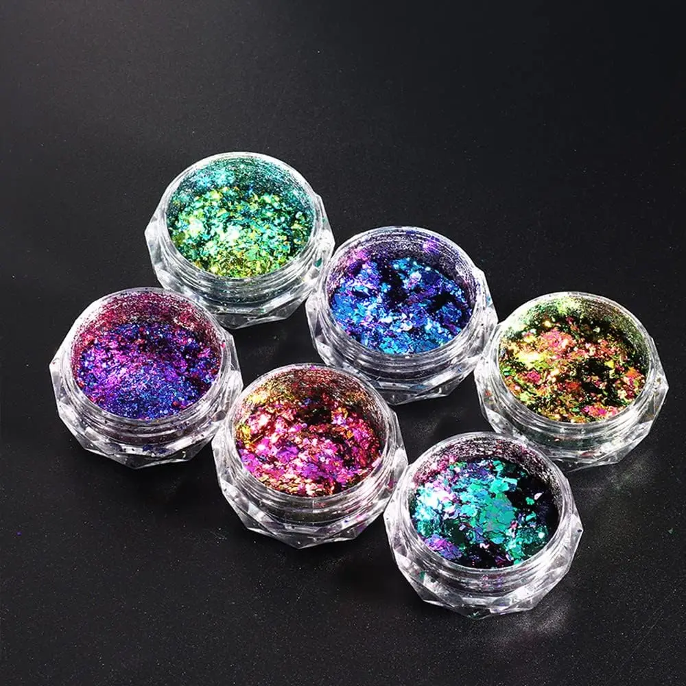 1 Dose AURORA Chrom-Nagelkunst-Flocken Multi-Chrom Chamäleon Pfau Galaxy Chrom-Flocken Nagelkunst Spiegelpulver Pigment – Detail 4