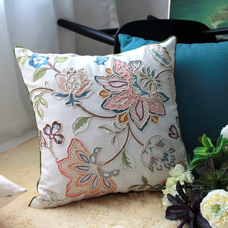 Sofa Home Decor Cushion Cover Canvas Towel Embroidered Floral Pillow Cover Rustic  Throw Pillow Covers Living Room Decorative - AliExpress