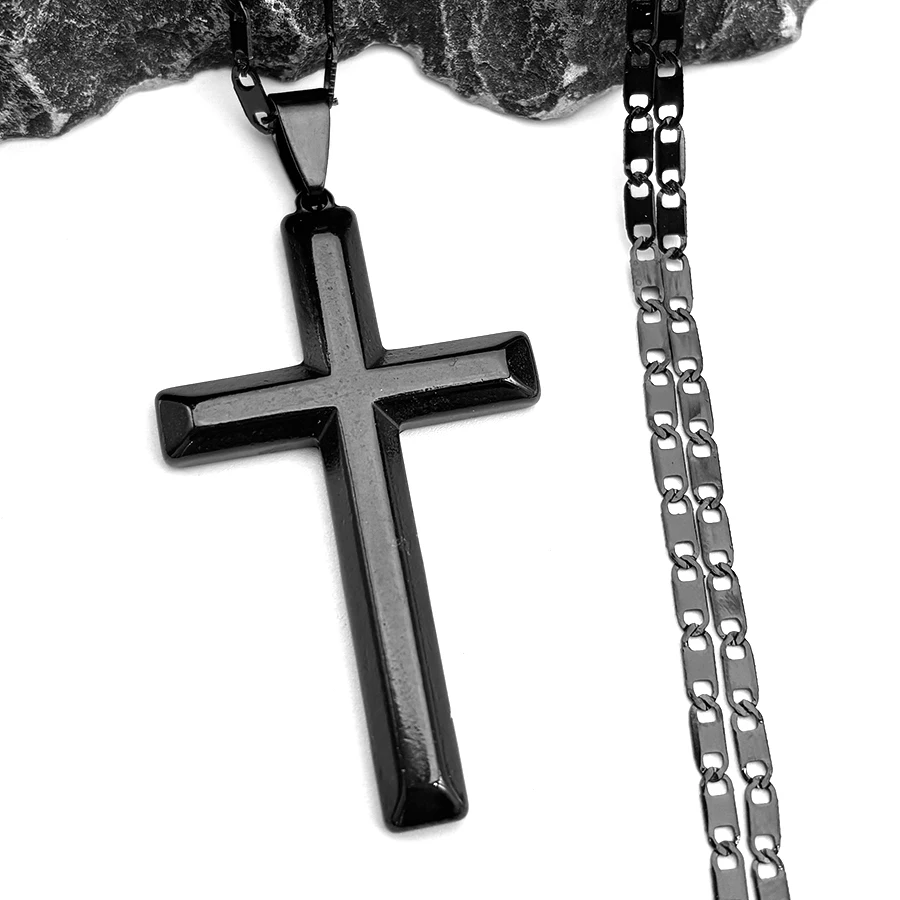 KSJEHW Collana Croce Uomo Acciaio Inossidabile Gesù Crocifisso Pendente Collana Con Catena Veneziana 61CM(Oro - Foto 5