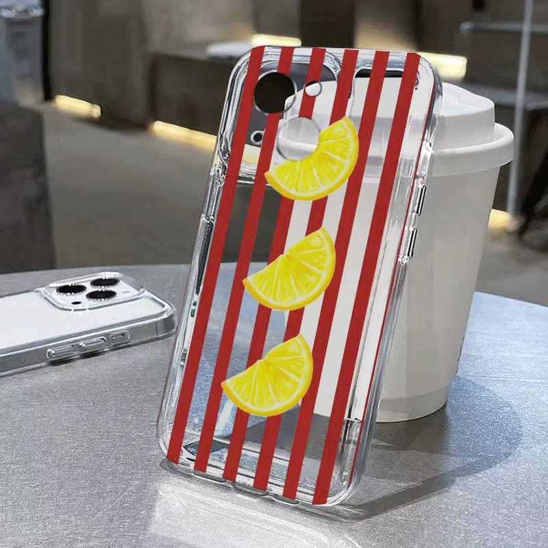 Stylish Blue Striped Yellow Lemon Printed Phone Case - Clear Soft Cover