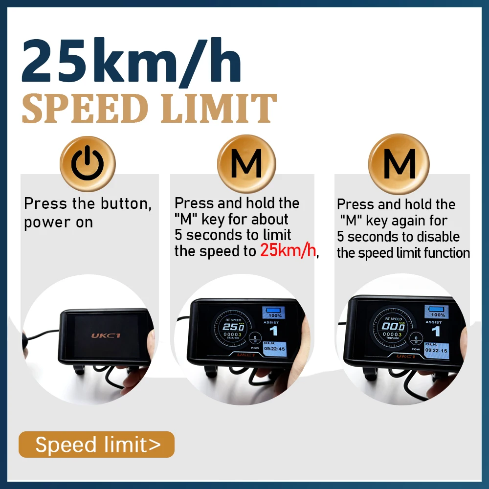 Electric Bike LCD Display with UART 2 Communication SM/Waterproof Connector for Electric Bike accessory 36V-72V UKC1