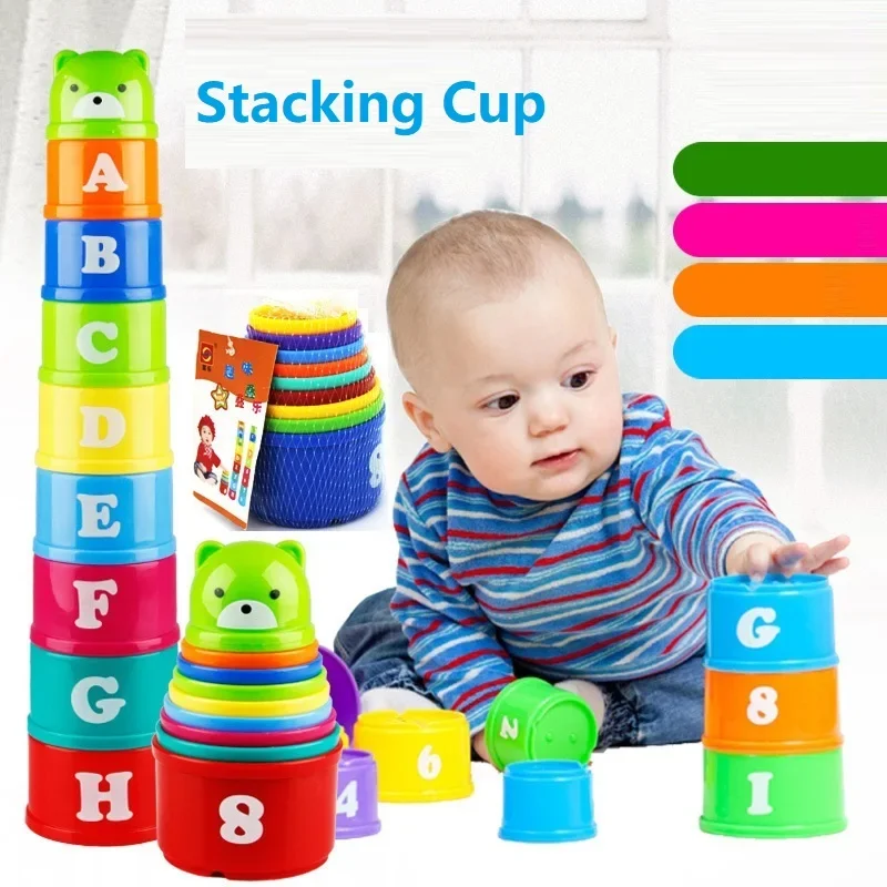 Rainbow Stacking Cups Figure Letters Baby Educational Toy Rainbow Baby Plastic Stacking Cups Bathtub Toys For Kids Cup 9PCS educational toys,stacking puzzle toys,cup stacking toys,stacking toys