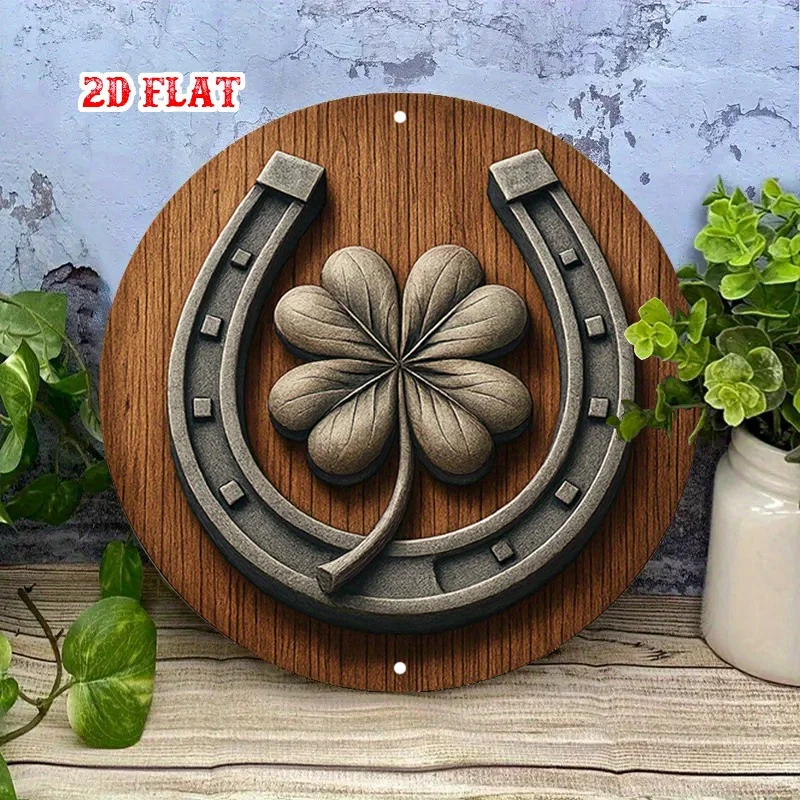 2DLucky Horseshoe Round Wooden Disc 네잎 클로버 아일랜드 행운의 상징 표시 홈 차고 카페 레트로 컨트리 스타일 장식 선물