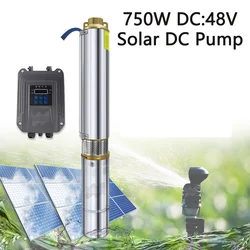 High Quality 750W Deep Well Pump Stainless Steel Solar DC Submersible Pump 48V With MPPT Controller for PV Agriculture Pump
