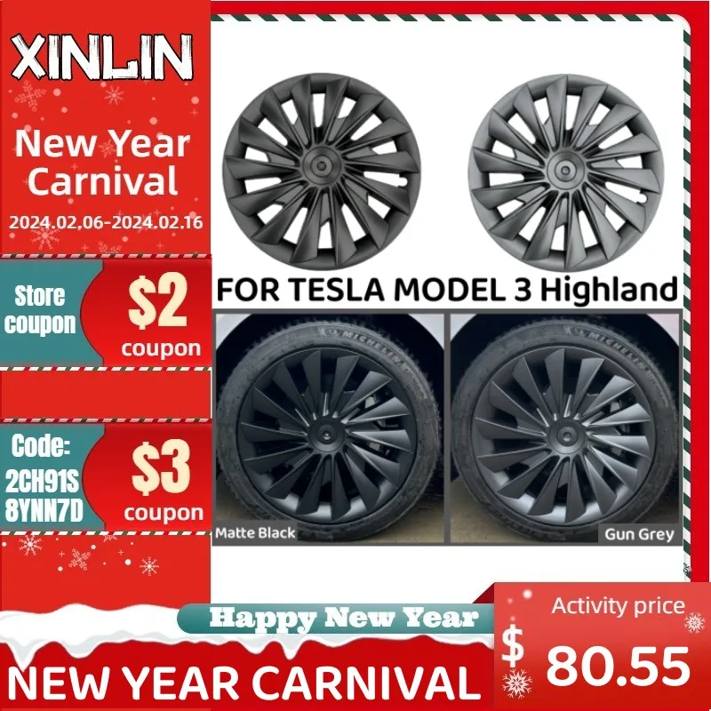 4 Pezzi Coprimozzo Per Tesla Model 3 18 Pollici Highland Version 2024 Performance Sostituzione Ruota Hubcap Full Rim Cover Accessori