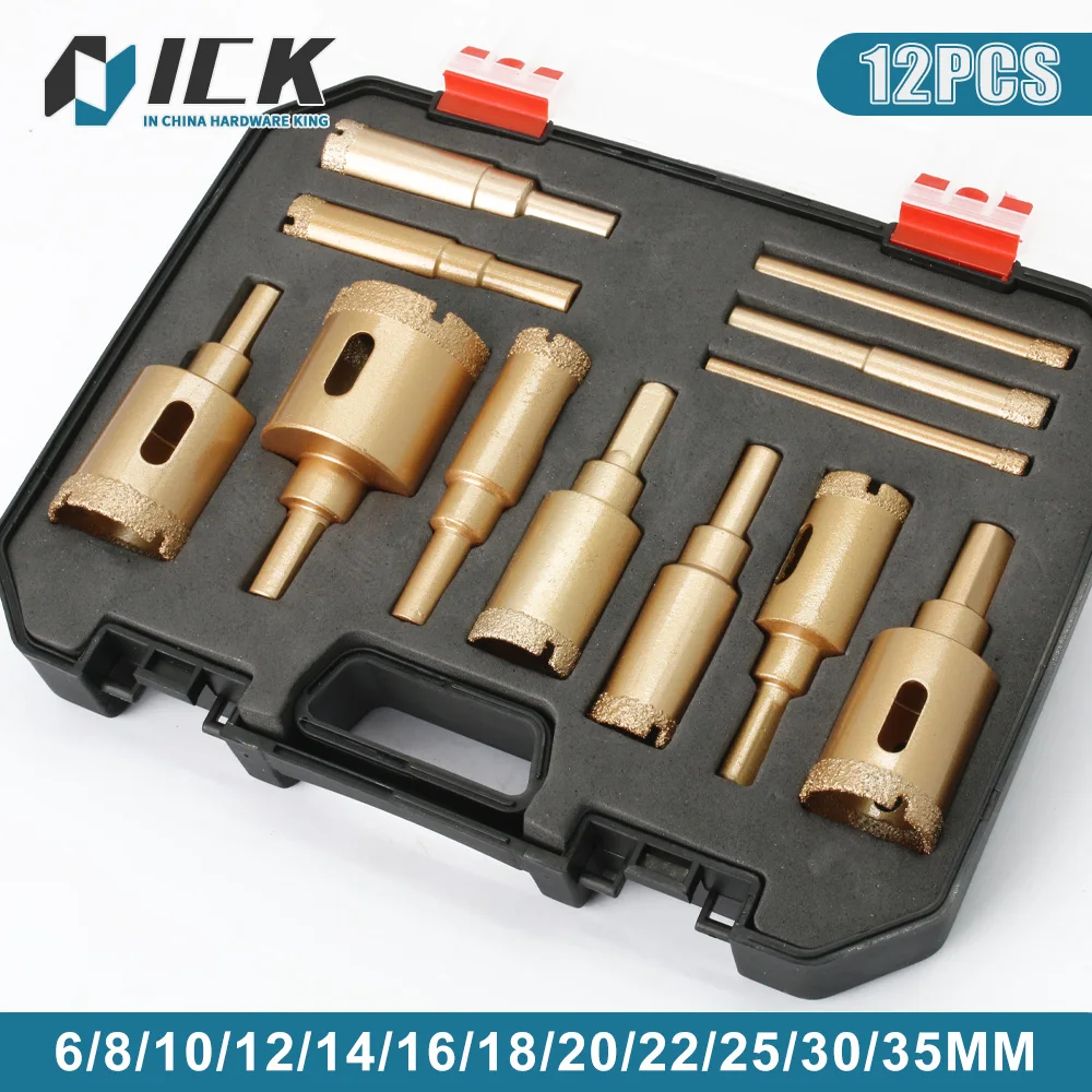 Diamond Coated Drill Bits Set 10-12Pcs 6-35mm Hole Saw Drill Kit tools Hand Tools for Glass Marble Granite Stone Tile Ceramic 6 30mm 10pcs diamond coated hss drill bit set tile marble glass ceramic hole saw open drilling bits diamond core bit power tools