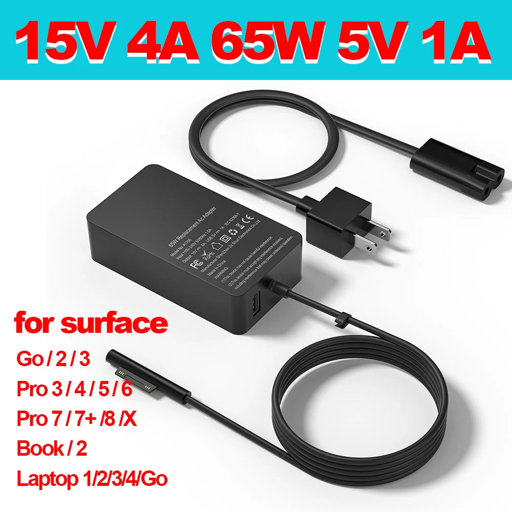 15V 4A 65W Charger for Microsoft Surface Book Pro 3 Pro4 Pro5 Pro6 Pro7 Tablet Adapter PC 1706 Power Charging with 5V 1A USB laptop cover stickers