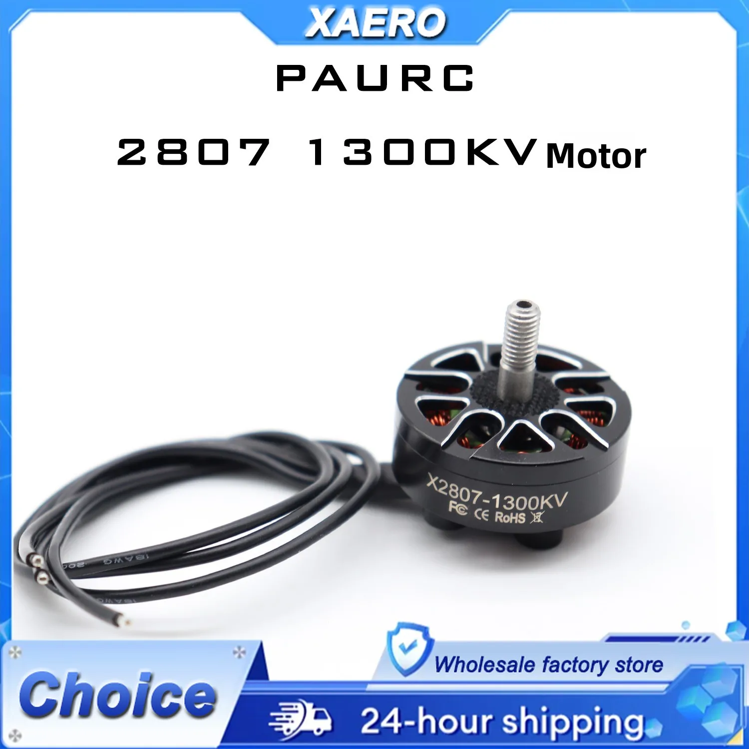 Moteur FPV 2807 1300KV avec son support de fixation et câbles, prêt pour montage sur quadricoptère 7 pouces