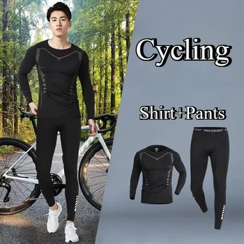 Men's Cycling Sets Compression Sportswear Gym Fitness Running Sports Suit Quick-Drying Male Rashguard Clothes Running Sets