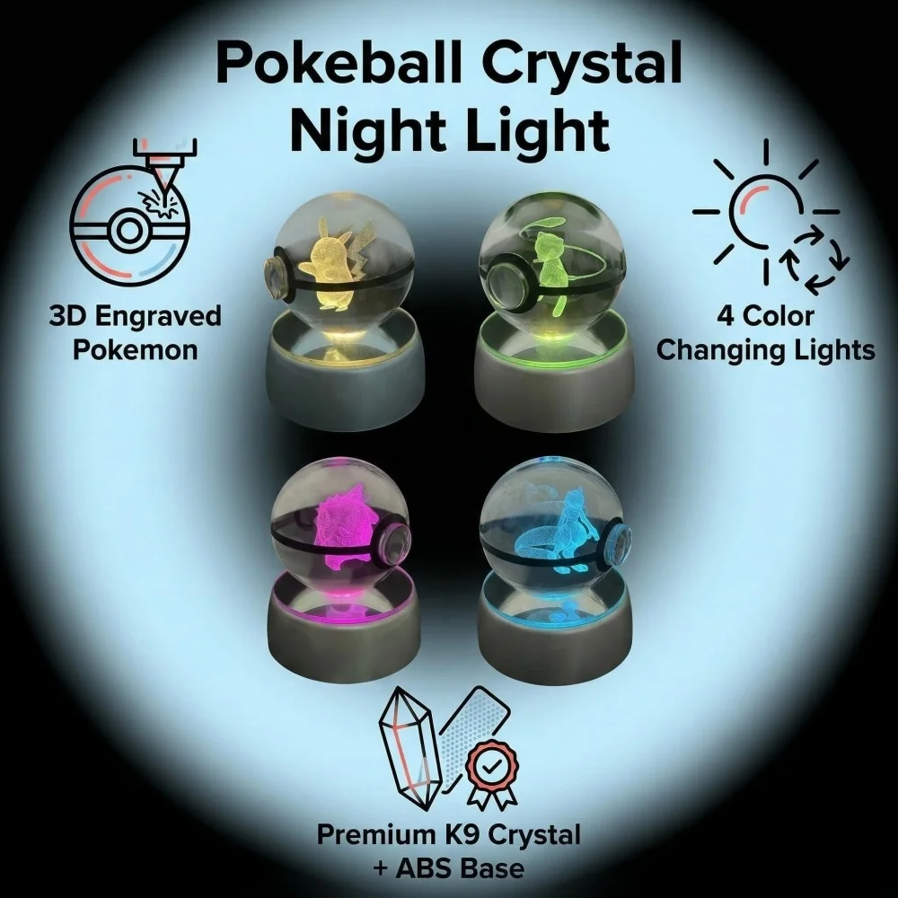 겐가르 뮤 뮤투  3D 크리스탈 볼  무드등 램프 베이스 포켓볼 7색 LED 유리볼 조각상 생일 선물