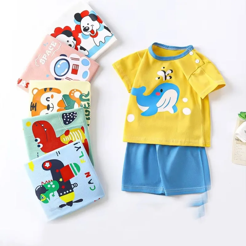 Cartoon Printed Clothing Pure Cotton Home Clothes 2 Piece Suits Toddler Fashion Cute Casual Tracksuits Contrast T-shirt+Shorts 6