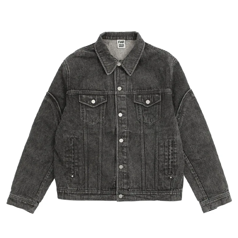 

New 2023 Gentleman Men Old Washing Long Sleeve Armour Far Archive Denim Baseball Coats & Jackets Abstract digital Coat Warm #257