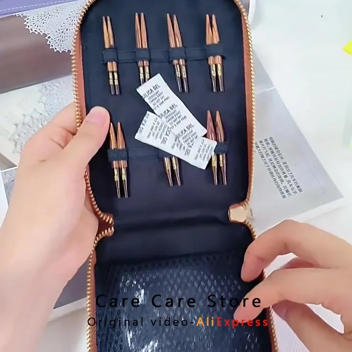 KnitPro Ferri Dritti In Legno Ginger Set 12 Misure – 25 Cm, Con Custodia Denim E 20 Segnapunti, Per Maglieria
