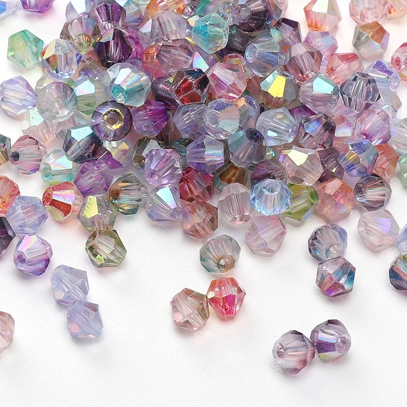 130–260 Stück, 4 mm, zweifarbig, glänzendes Glas, Doppelkegelperlen, Kristall, lose Distanzperlen für Armbänder, Ohrringe, Schmuckherstellung, Zubehör – Detail 3