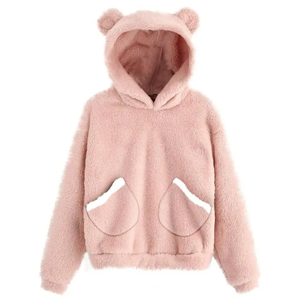 

Autumn Winter Women's Hoodies Long Sleeve Rabbit Ear Hooded Sweatshirt Cute Plush Velvet Warm Casual Sweater Loose Pullover Tops