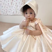 Robe bouffante princesse jupe coréenne ample décontracté blanc Satin solide à la mode doux mignon confortable sans manches Grils enfants 6