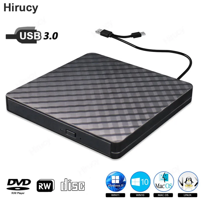 Esterno Cd Dvd -/+ Rw Unità Ottica Usb 3.0 Tipo C Portatile Combo Lettore Dvd Bruciatore Per Pc Laptop Computer Windows 11/10/8/7