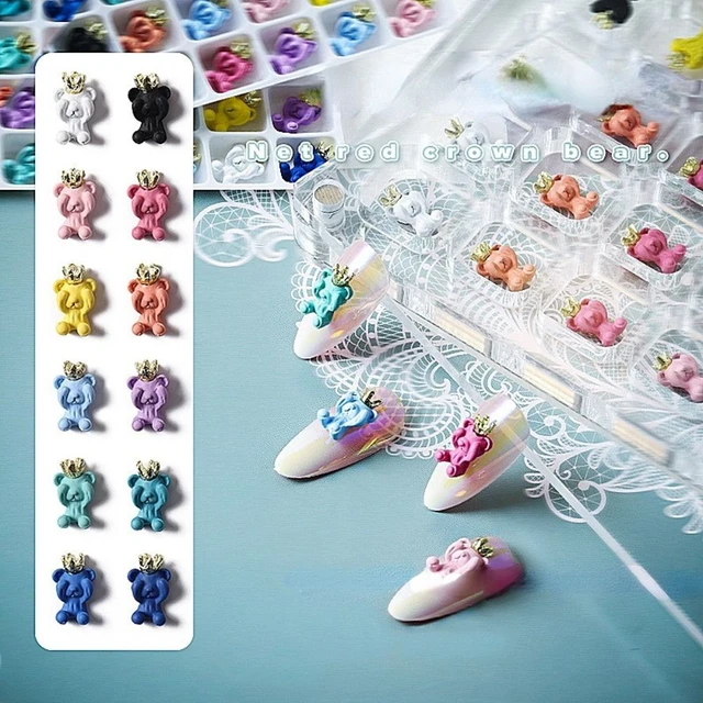 Colorful Resin Bear Nail Art Charms Multi-Color Acrylic Animals Design Nail  Rhinestones Decorations Kawaii Manicure Accessories