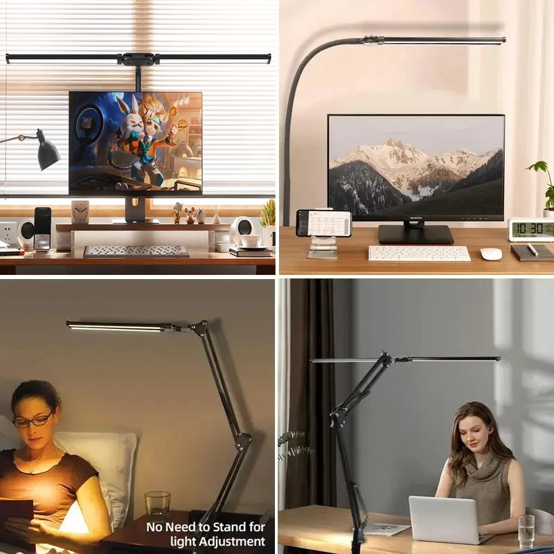 Clip LED Desk Lamps Dimmable Reading Double Head Table Lamp Monitor light USB Table Lamp for Office Study Working Folding Lights 6