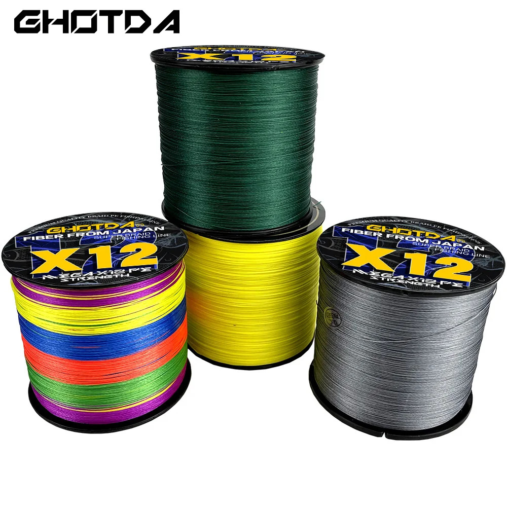 GHOTDA 12 Strands 1000M 500M 300M X12 Braided Fishing Line PE Sea Saltwater Fishing Weaves Super Strong Power 20-120LB