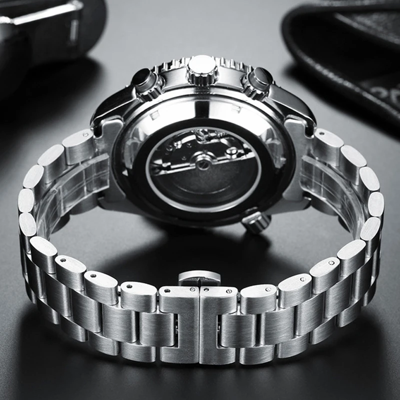PAULAREIS P Brand Luxury Automatic Watch Men Fashion Calendar Waterproof Luminous Watch Stainless Steel Mechanical Watches Mens