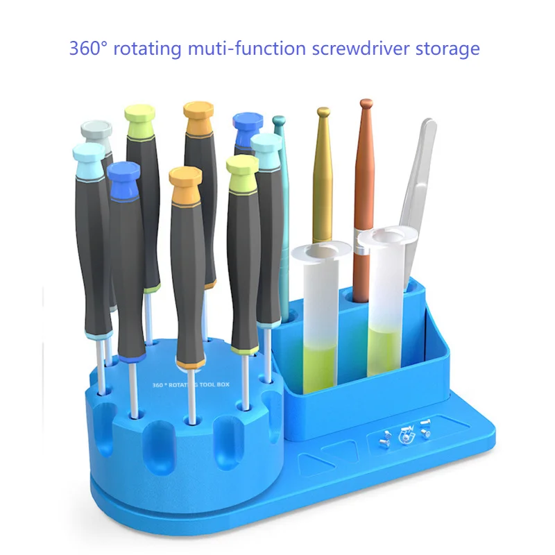 

Desktop Storage Box 360° Rotating Base Screwdriver Tweezer Mounting Holder Aluminum Alloy Phone Tablet Pad Parts Repair Rack