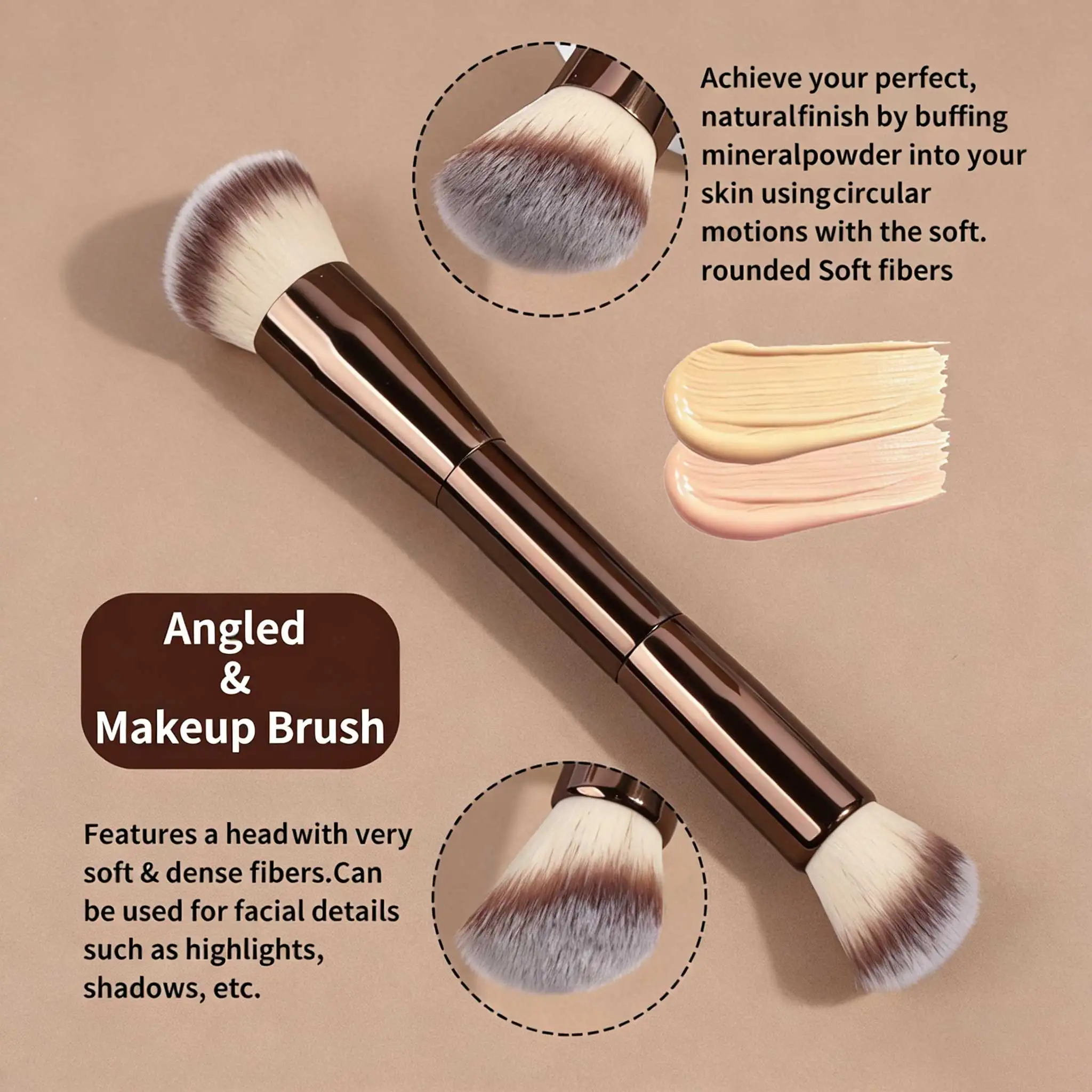 Doppelseitiger Make-up-pinsel Für Foundation Creme Und Puder_voghion.com