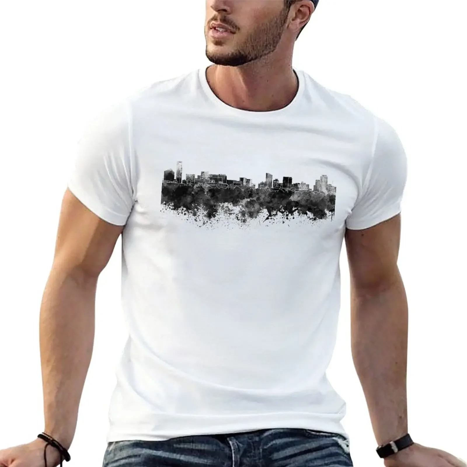 

Grand Rapids skyline in black watercolor T-Shirt customizeds summer top hippie clothes T-shirt men