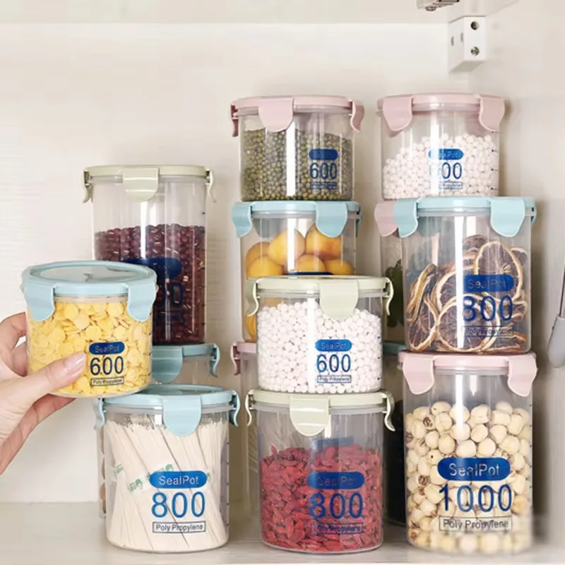 1pc Sealed Jar Refrigerator Storage Jars Transparent With Tick Marks Kitchen Organizer Food Grain Plastic Tank Large Capacity 4