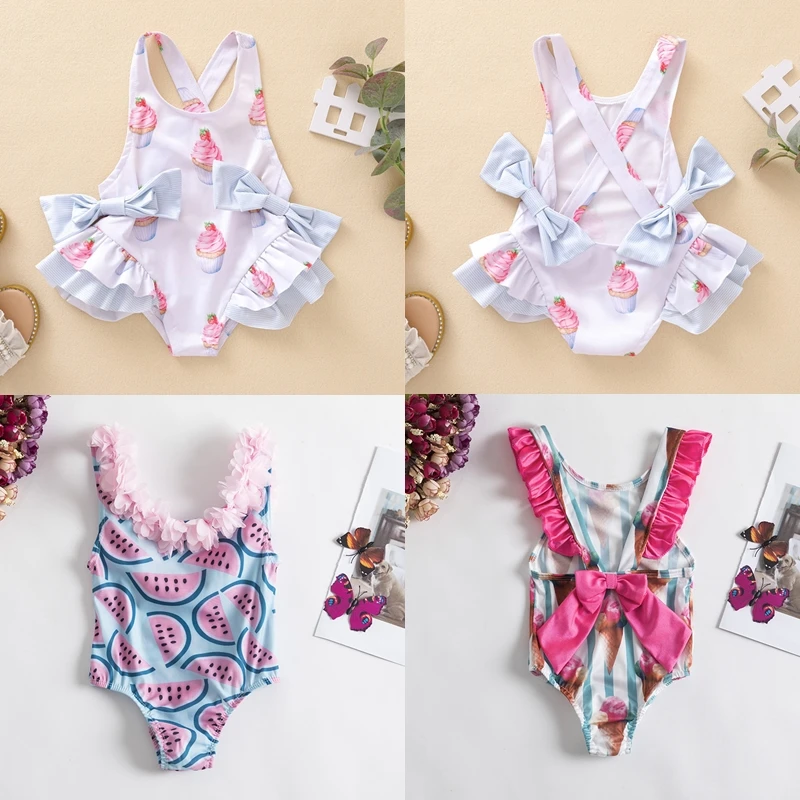 Baby Girls Swimwears Summer Bikini Set Sun Protection Kids Cute Floral Toddler Learn Swimming Suits One-Piece Sunbeach Swimsuits 1