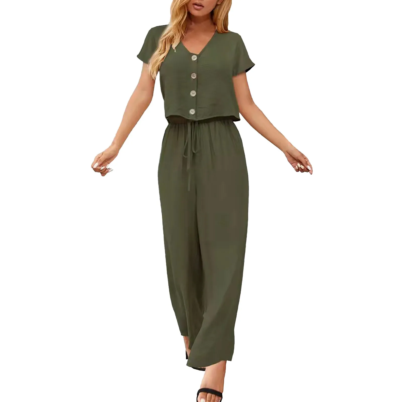 

Women's Pants Sets Cotton Linen Shirts Set 2023 Summer 2 Pieces Sets Trousers Solid Shirts High Waist Straight Pants Suit