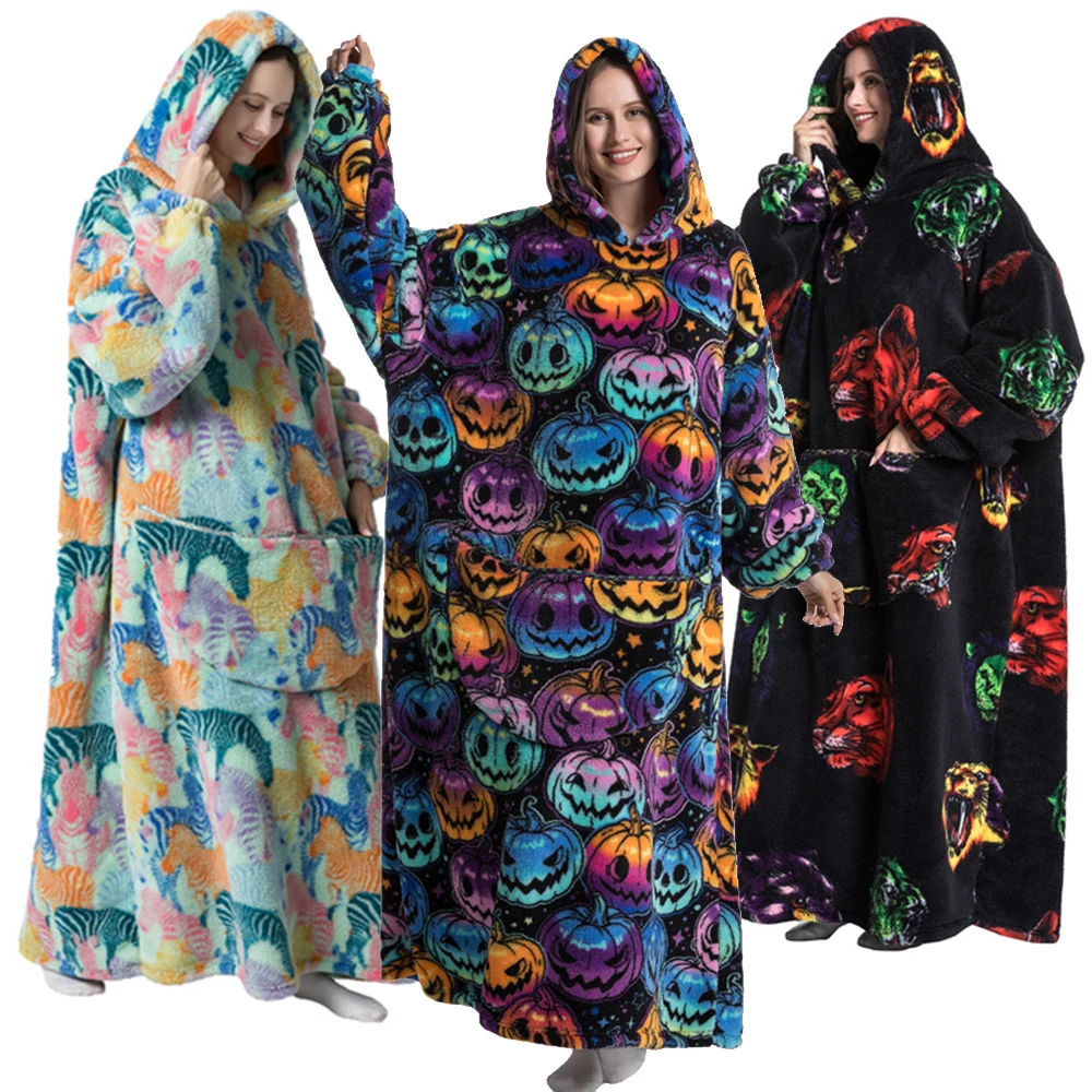 Oversized Blanket Hoodie for Adults Super Cozy Warm Extra Long Wearable Sweatshirt with Giant Sleeve And Pocket Christmas Gifts