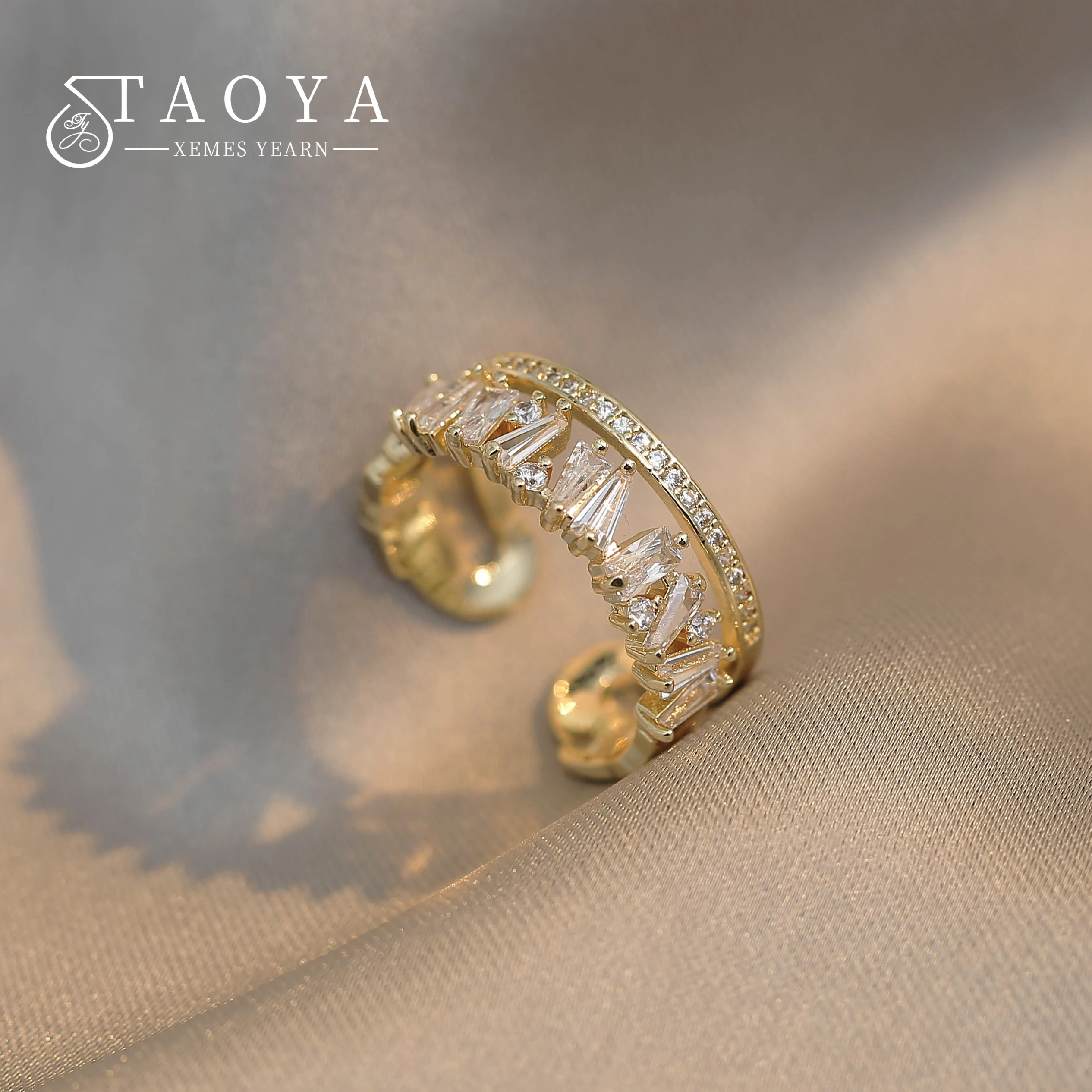 Gold Color Rings For Woman Zircon Double Open