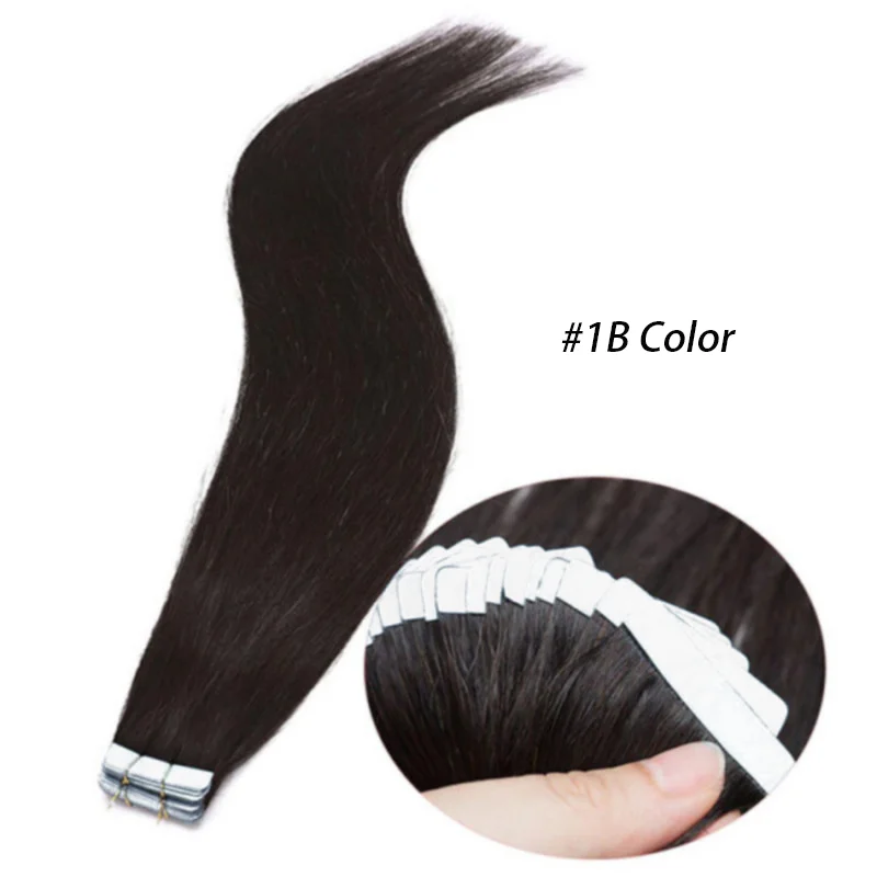 Silky Straight Tape In Hair Extensions Human Hair Natural Black Brazilian Real Human Tape In Extensions For Women